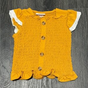 Little Lass Mustard Ruffle Button-Down Blouse